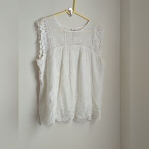 Knox Rose Shirt Women Large Cream Elegant with Eyelet, Lace Crochet Sleeveless